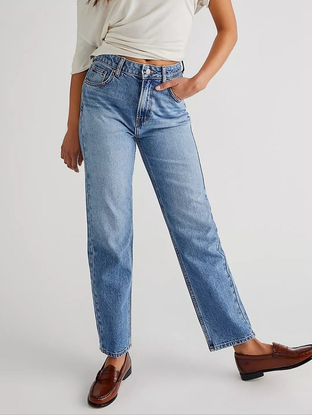 Free People Light Blue Straight Leg Jeans